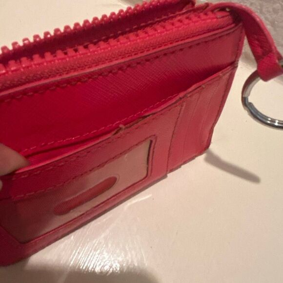 Marc Jacobs Keychain Cardholder Zip Top Wallet Red Leather Logo Front - Picture 6 of 12